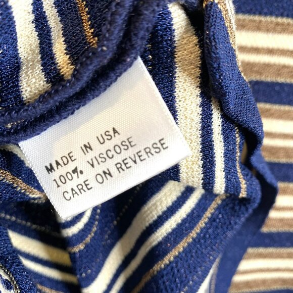 St John Sport Cardigan Sweater Womens Size Small Navy Blue Gold Striped Holiday - Picture 5 of 5